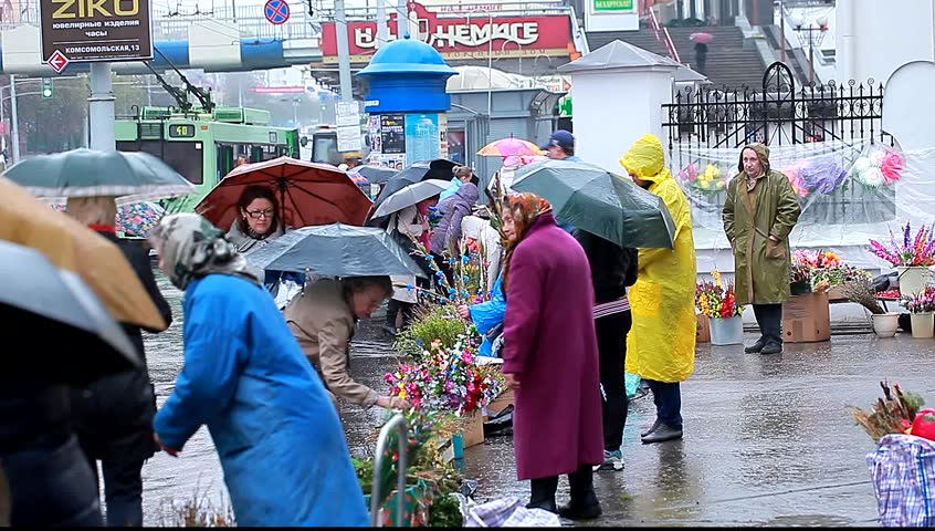 Belarus, Minsk, April 28, 2013: Palm Sunday and selling willow in the city during a religious holiday