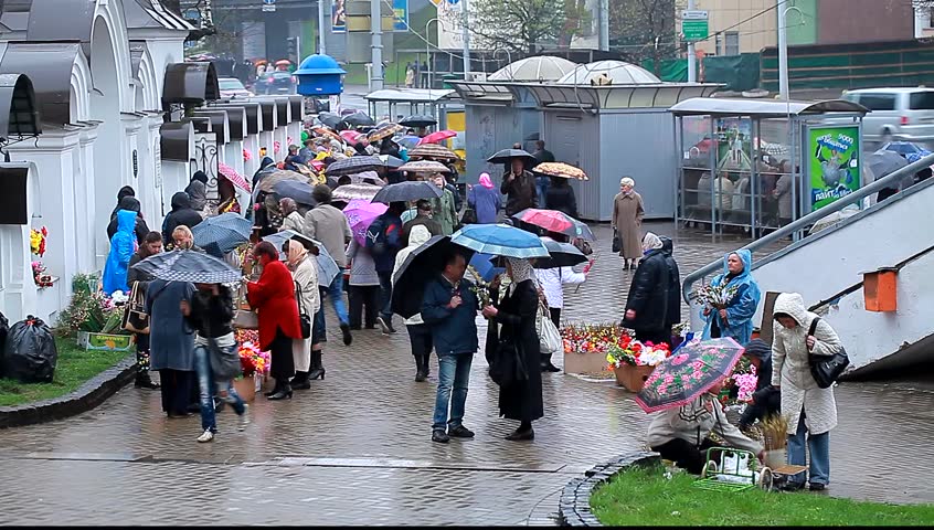 Belarus, Minsk, April 28, 2013: Palm Sunday and selling willow in the city during a religious holiday