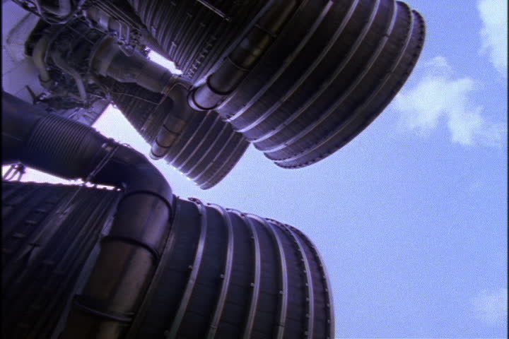 JOHNSON SPACE CENTER, HOUSTON, TEXAS - APRIL 28, 1999: CU of boosters on bottom of retired Saturn rocket.