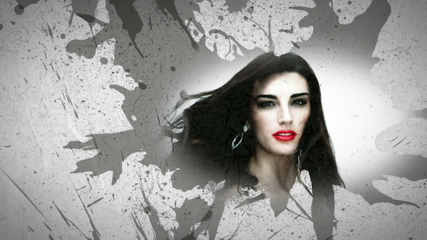 Montage showing women and make up on white background with grey paint splashes