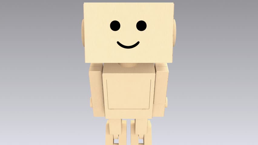 Cardboard robot open a cardboard box
