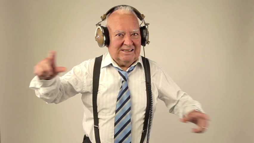 a very funky elderly grandpa dj mixing records
