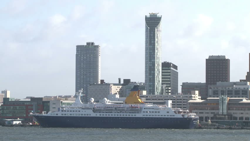 A cruise ship docked in the city centre.