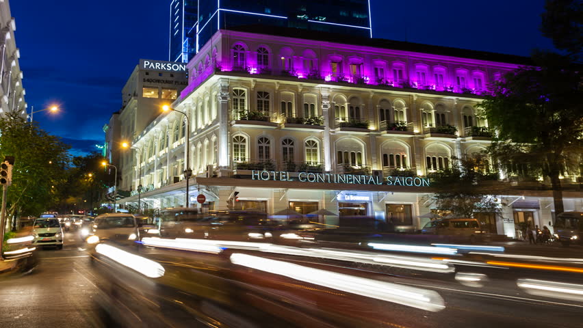HO CHI MINH CITY - MAY 10: Time lapse of traffic in front of the Continental Hotel in Ho Chi Minh City, Vietnam, on May 10, 2013