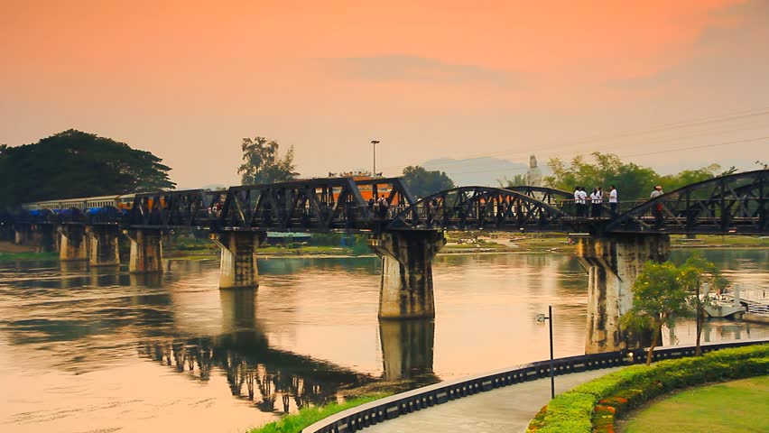 Railway Bridge over the River Kwai. Kanchanaburi, Thailand ,Trains run through.