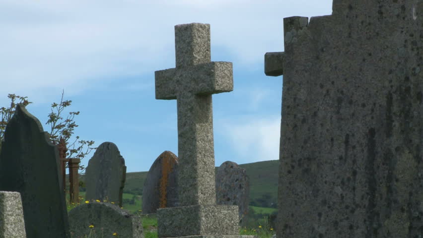 Old Stone Gravestones in a churchyard.