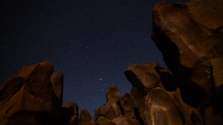Astrophotography Time Lapse Stars over Lava Rock 