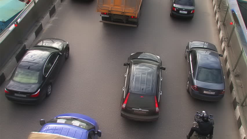 Traffic at rush hour. Top view from bridge. 