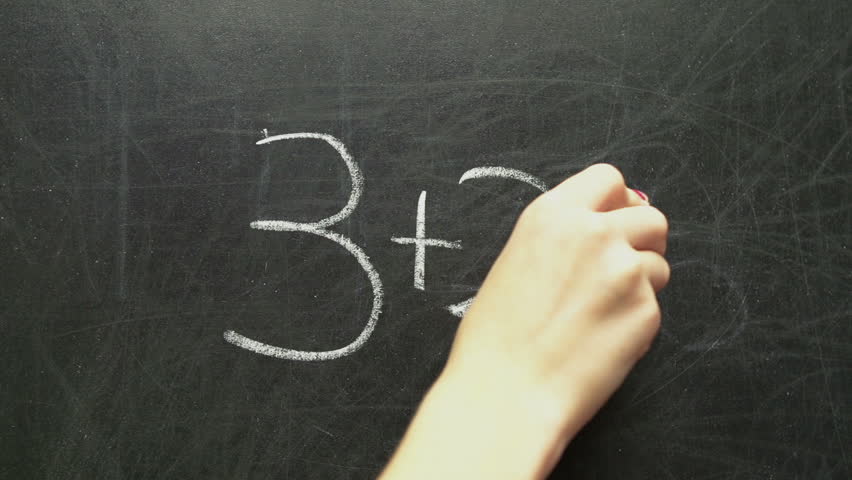 Kid Practicing simple math on chalk board
