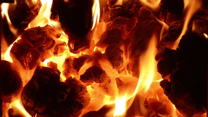 Burning coal. Close up of red hot coals glowed in the stove. Full HD, 1080p.