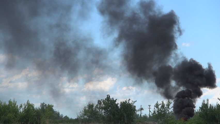 Black Smoke Clouds, Nature Pollution, Burning Fire, Ecological Disaster