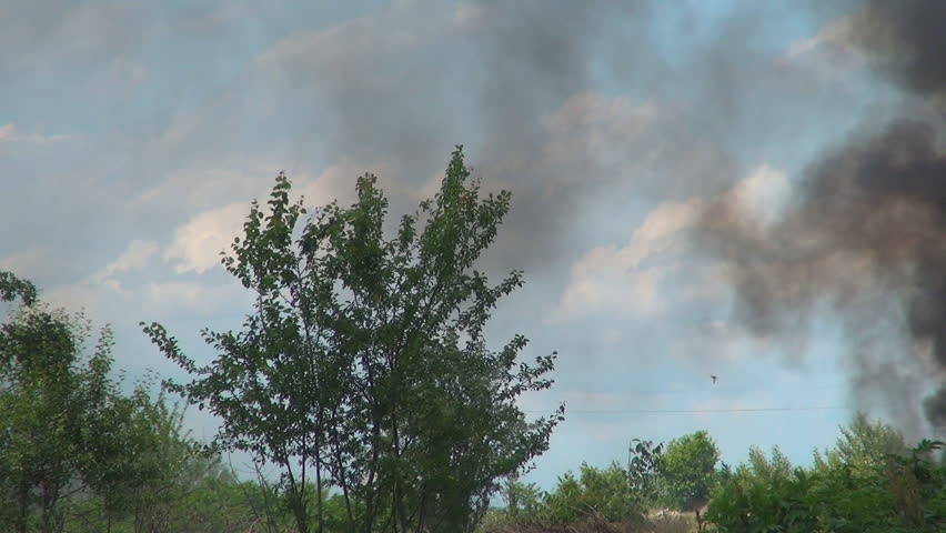 Black Smoke Clouds, Nature Pollution, Burning Fire, Ecological Disaster