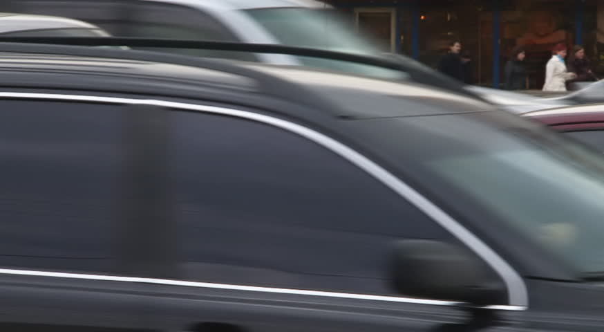 Street at rush hour in Moscow, traffic close up