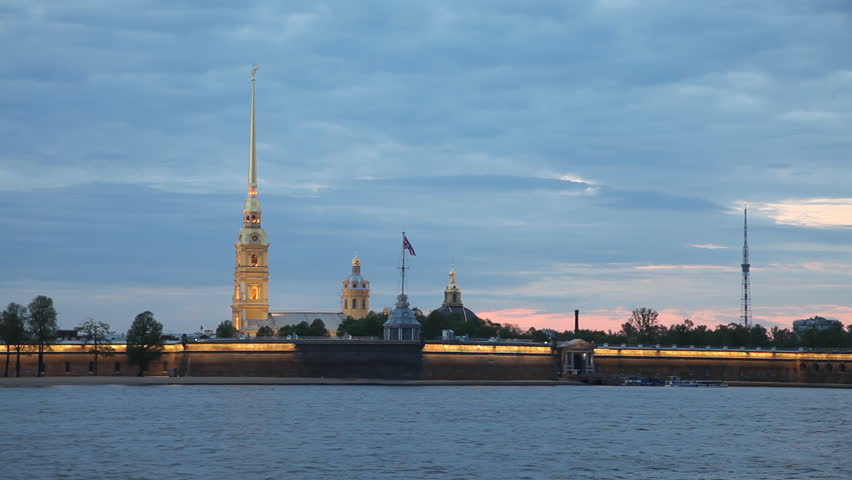 Peter and Paul fortress at white night, St. Petersburg, Russia. High speed