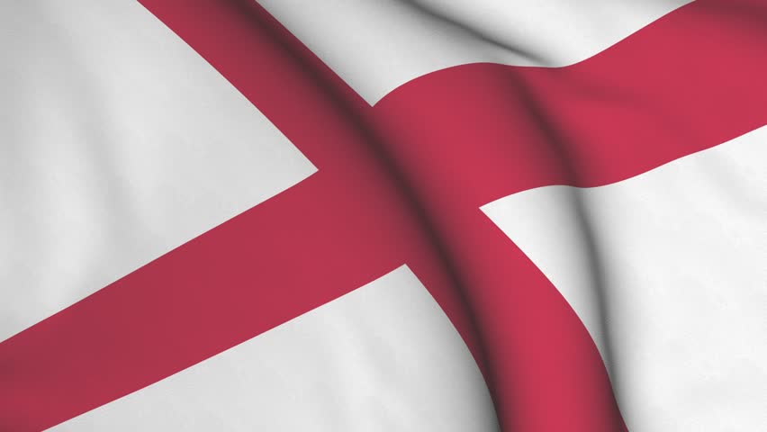 Seamless looping high definition video closeup of the flag of the US State of Alabama with accurate design and colors and a detailed fabric texture.