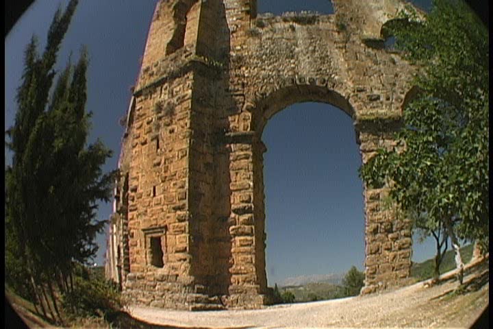 Ancient Roman Aqueduct at elbow point (where water is sent through a siphon to increase current speed and send uphill), Aspendus, Turkey