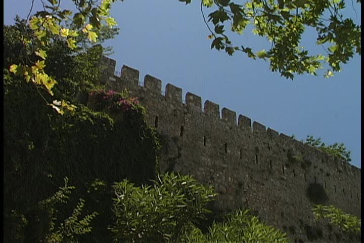 Medieval Selcuk defense wall with crenelations and loopholes in perfect conditions