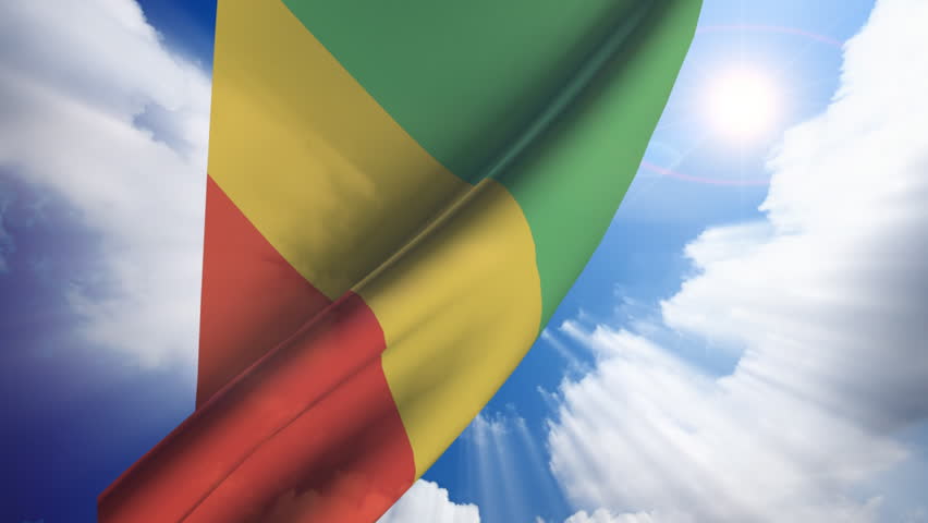 Congo flag animation with real time-lapse clouds.
