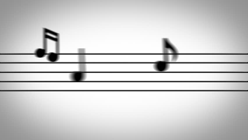 Musical notes jumping onto the staff lines on a white background.
