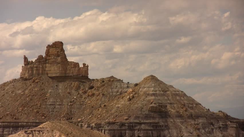 HD zoom out of an offset view of Angels Peak, a scenic landmark in the badlands of northern New Mexico