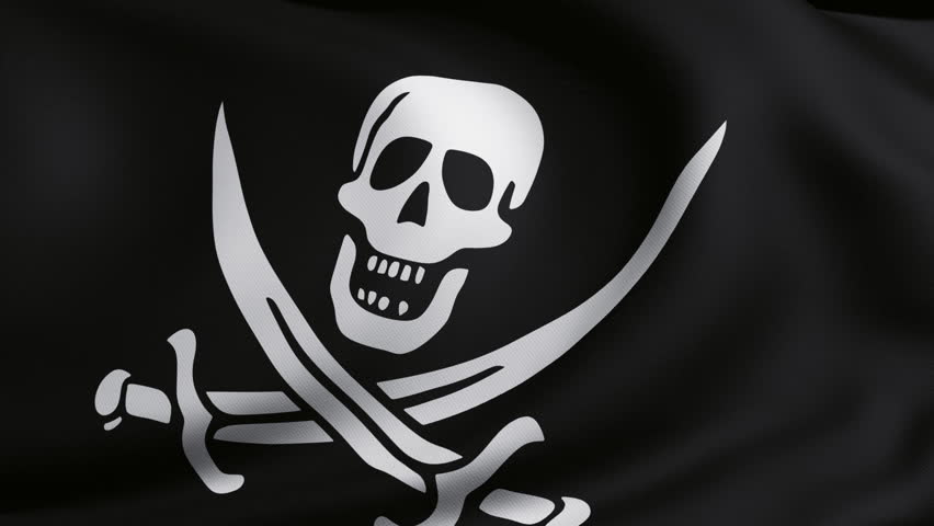 3d animation of pirate flag closeup.