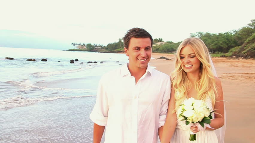 Newly Married On Tropical Beach After Sunset Wedding Newly Married On Tropical Beach After Sunset Wedding Bride And Groom Stock Footage Video 5285564 Shutterstock