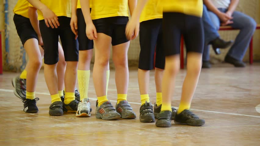 Kids are waiting impatiently on sport competition in kindergarten 