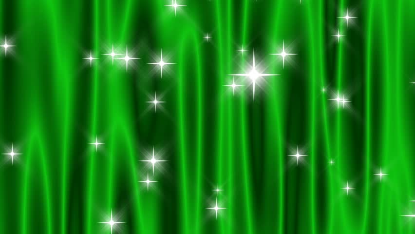HD 720p Loop, Green Starry Curtain-Flowing vivid green "curtain" with continuously falling and periodically shooting star sprites of light.
