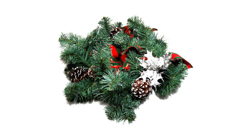 real 3D rotating christmas wreath isolated on wihte