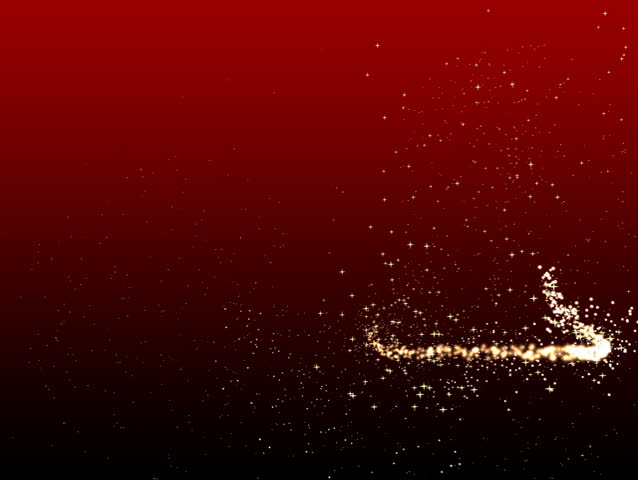 Christmas Footage 12 (Spanish): Golden Sparkling Bells - Christmas greeting card. Golden sparkling stars creating bell symbols on red background. With text "Feliz Navidad". Seamless loop.