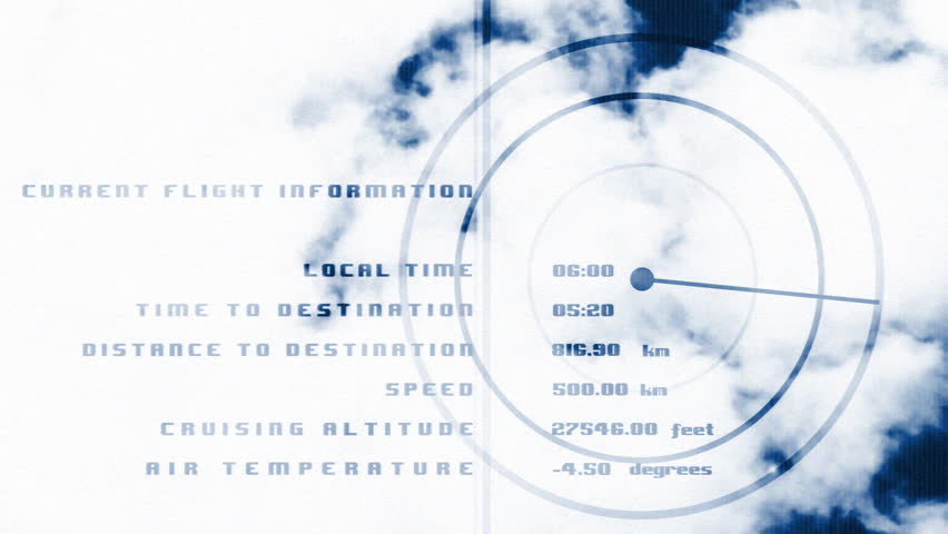 clouds with graphic of airplane flying overhead, with overlayed aviation related motion graphics