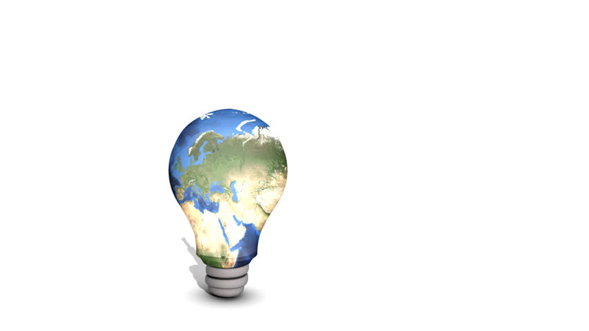 Concept for ecological Damage. Lightbulb with an earth globe burning away and fading into nothing.