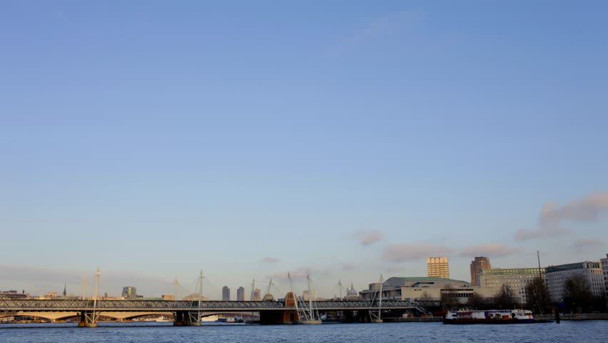timelapse pan across the river thames, with the london eye and boats in view