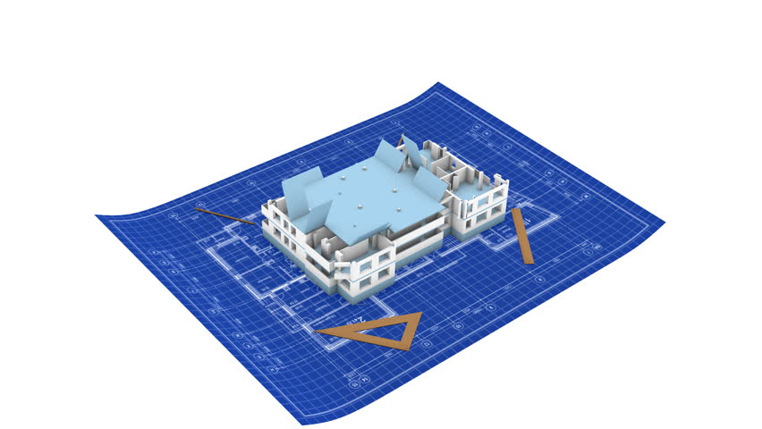 House being built on a blueprint paper