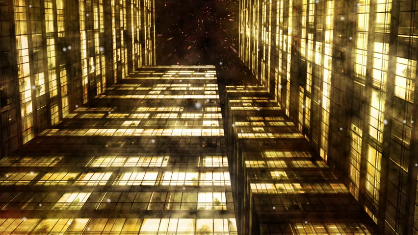 Loop of skyscrapers in winter night