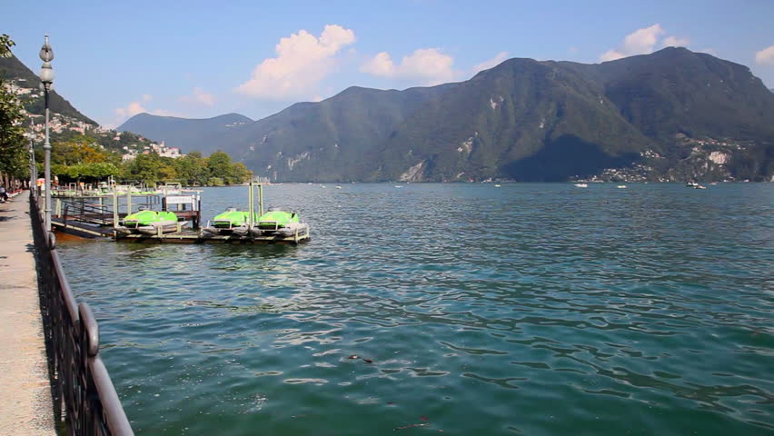 Lugano city. Panorama view on lake.