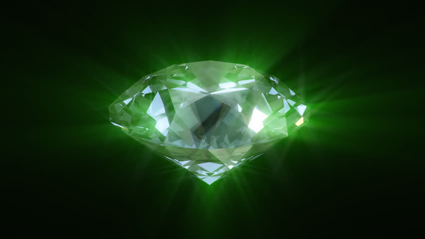 Spinning green shining diamond - looped 3d animation