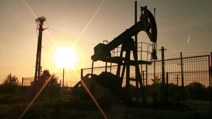 Collage of oil pump jacks in action. Oil industry equipment. 