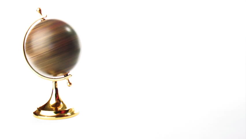 Spinning old globe isolated on white background