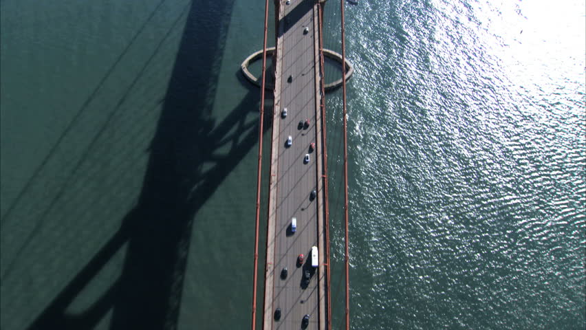 Aerial view of traffic on Golden Gate Bridge, San Francisco, USA