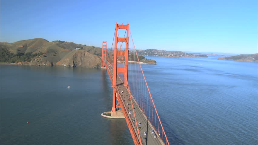 Aerial view flying over Golden Gate Bridge, San Francisco, USA
