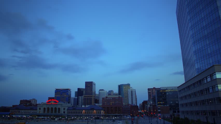 (1188) Downtown City Sunset Buildings Skyline Train Station Travel, HDR video!