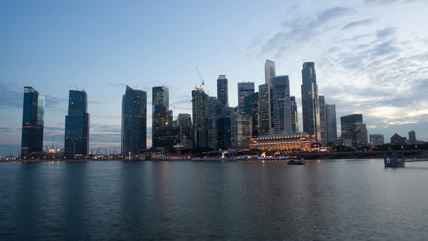 Timelapse of Singapore Skyline night and dusk