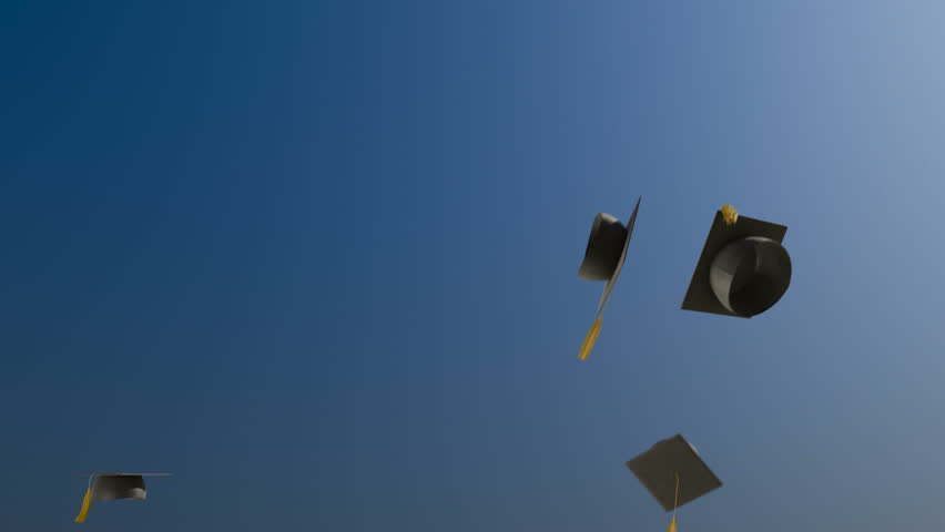 1080p HD Stock Video of Graduation caps being tossed in to the sky in slow motion.