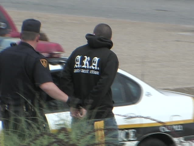 Kid being arrested by police and put into car.