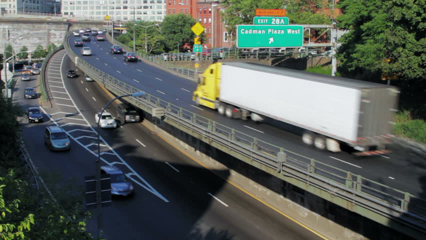 Traffic on Brooklyn Queens Expressway in Brooklyn, New York City