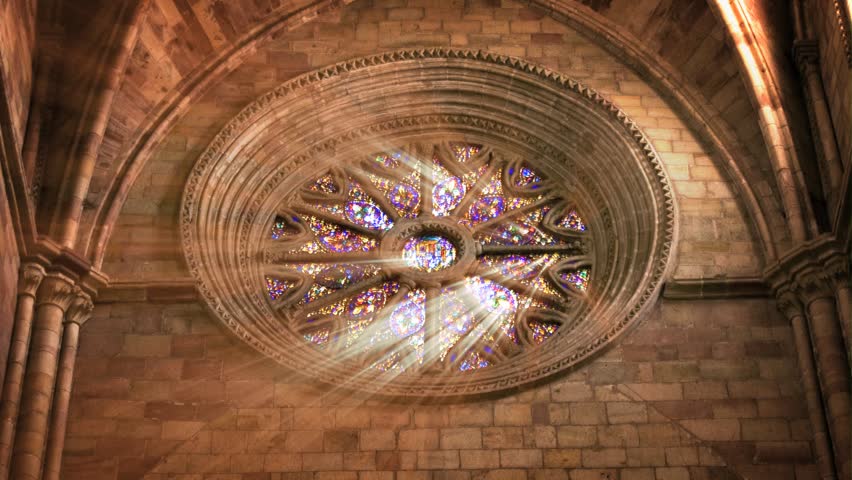 sun shining through stained glass. Power of faith
