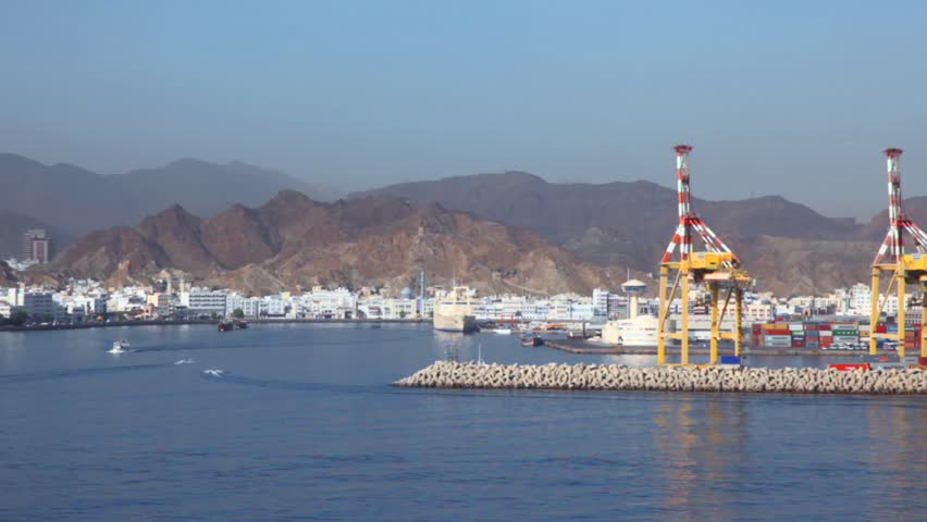 seaport of Muscat, Oman, view from moving ship