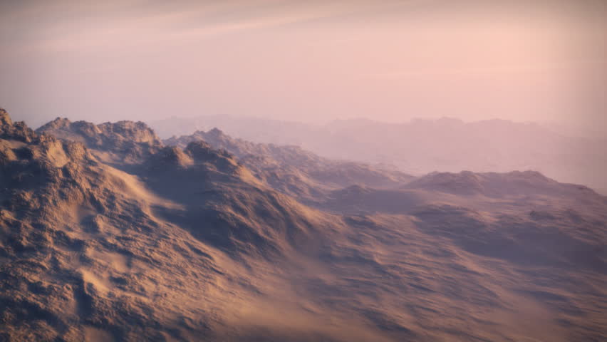 Wilderness Sunset. Dramatic sunset landscape flyover of extreme wilderness (Arctic or Nepal) snow-covered peaks. 