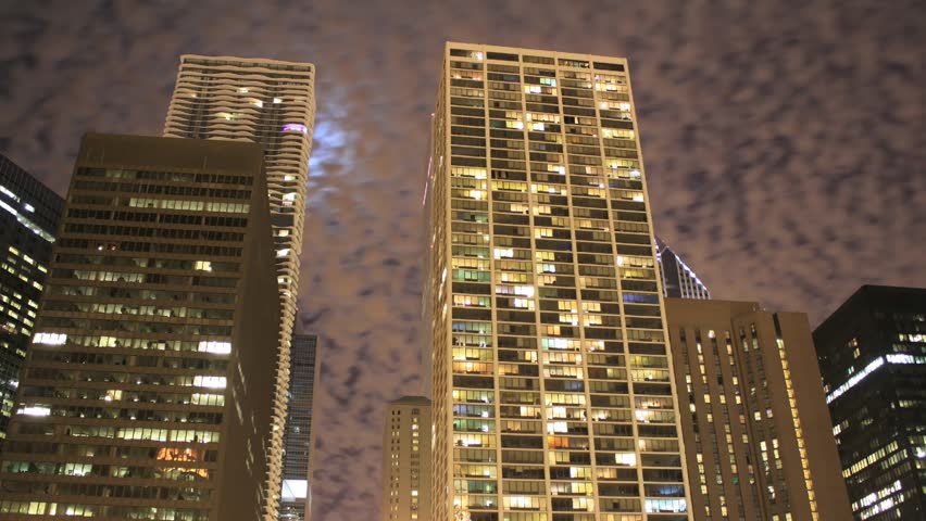 Time lapse Chicago Skyline at night in moon light